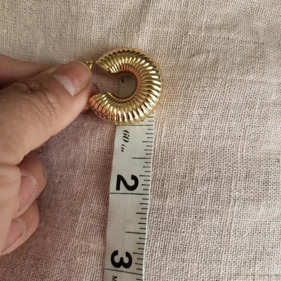 Gold Stainless Steel Hoop Earrings - Picture 3 of 3